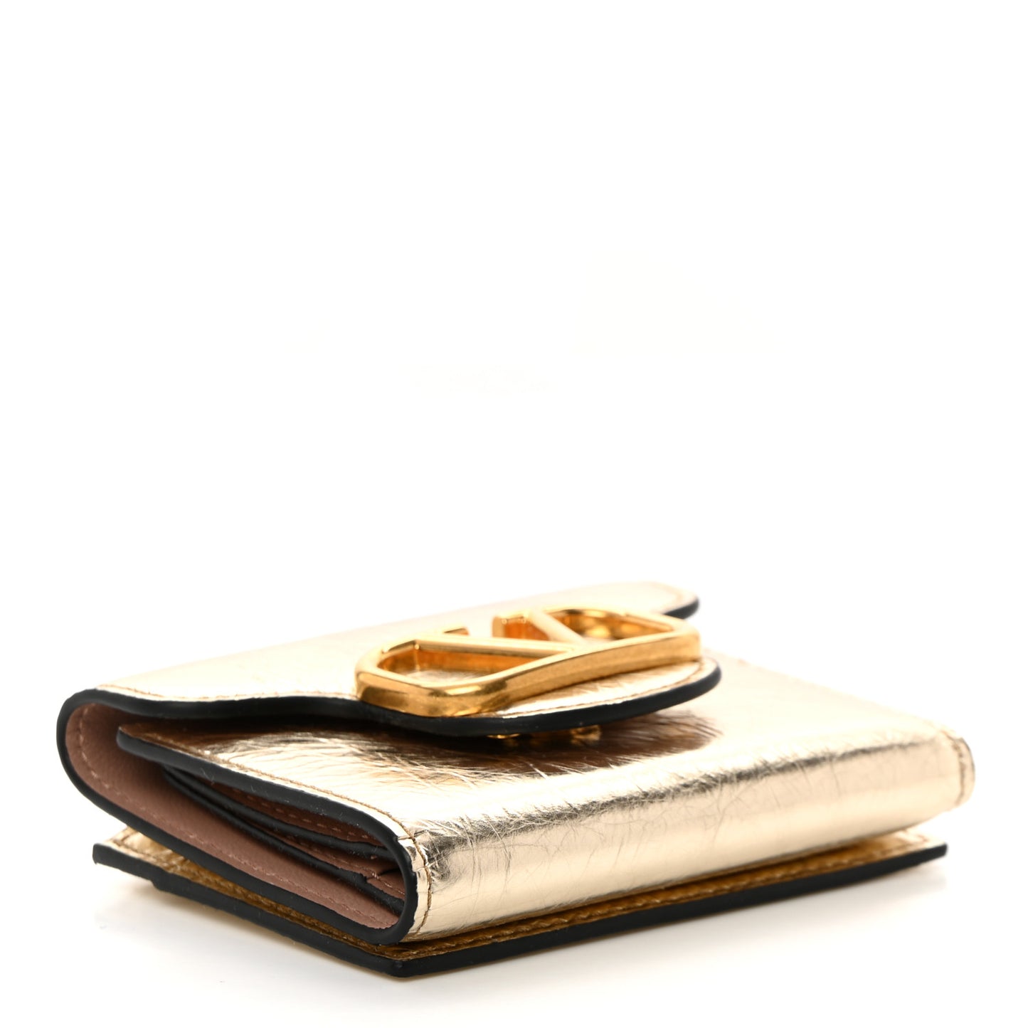 Metallic Crackle Effect Calfskin Small Loco Wallet Platino