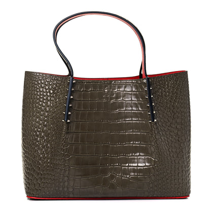 Christian Louboutin Crocodile Embossed Calfskin Spiked Small Cabarock Shopper Tote Silex 1 of 7