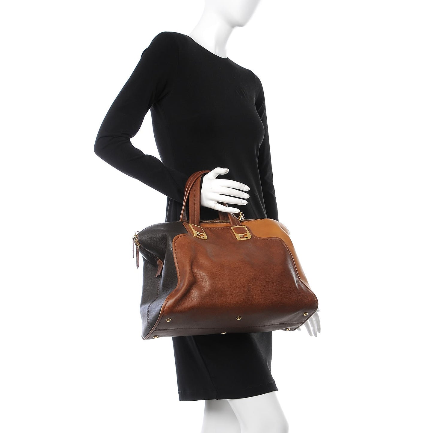 Capra Vitello Saddle Colorblock Large Chameleon Tote Moro Biscotto