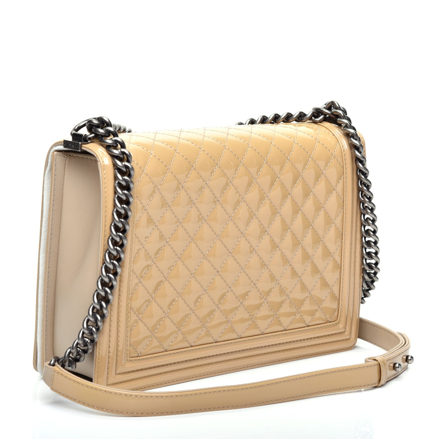 Patent Quilted Large Boy Flap Beige