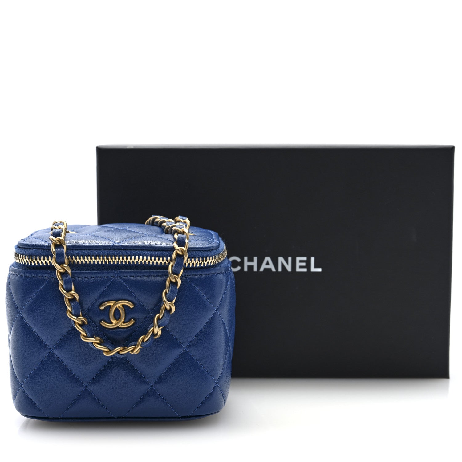 Chanel Lambskin Quilted Pearl Crush Mini Vanity Case With Chain