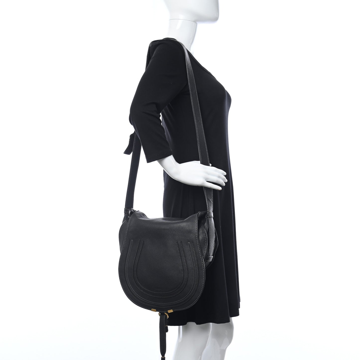 Calfskin Medium Marcie Round Crossbody Bag Black