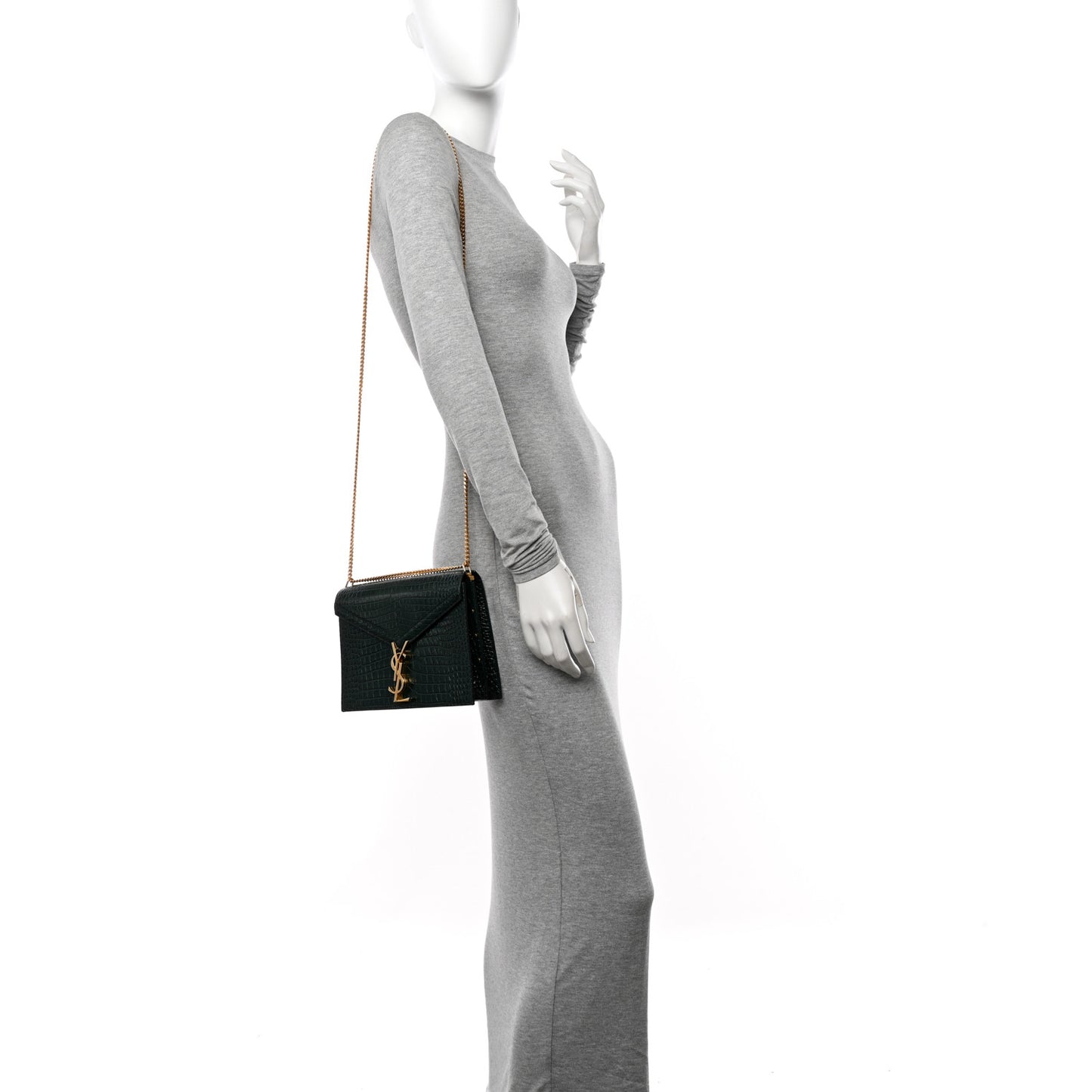 Calfskin Crocodile Embossed Monogram Cassandra Clasp Bag Dark Mint