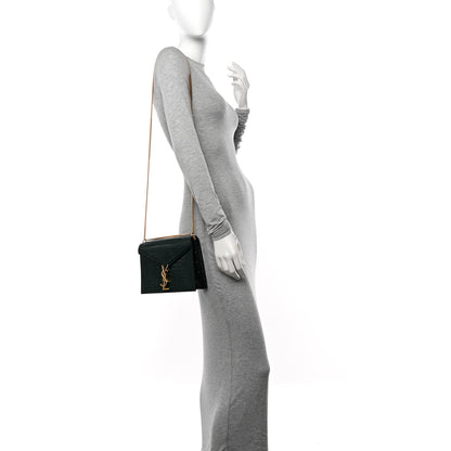 Saint Laurent Calfskin Crocodile Embossed Monogram Cassandra Clasp Bag Dark Mint 2 of 12