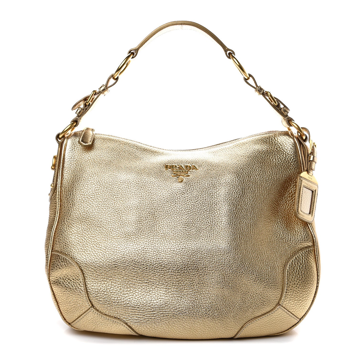 Prada Vitello Daino Metallic Hobo Gold 1 of 14