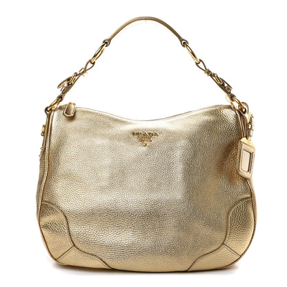 Prada Vitello Daino Metallic Hobo Gold 1 of 14