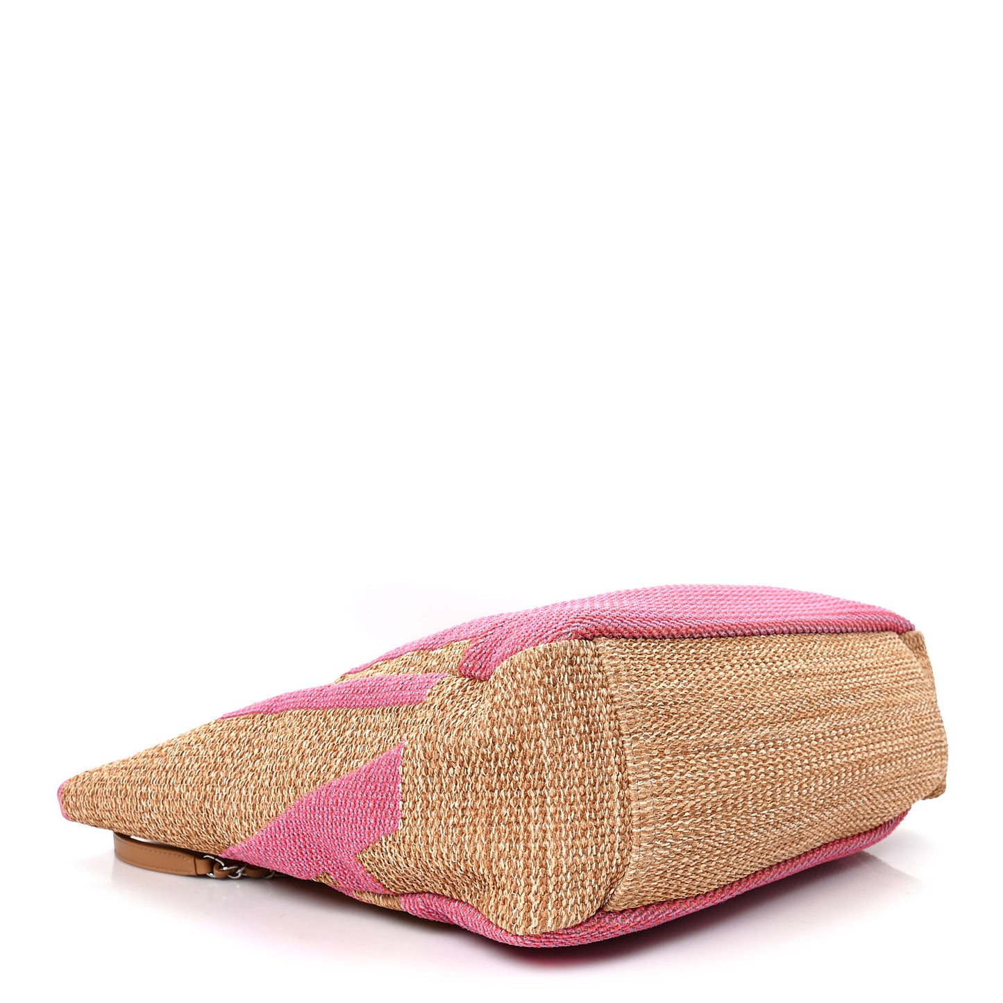 Woven Straw Raffia Logo Tote Pink Beige