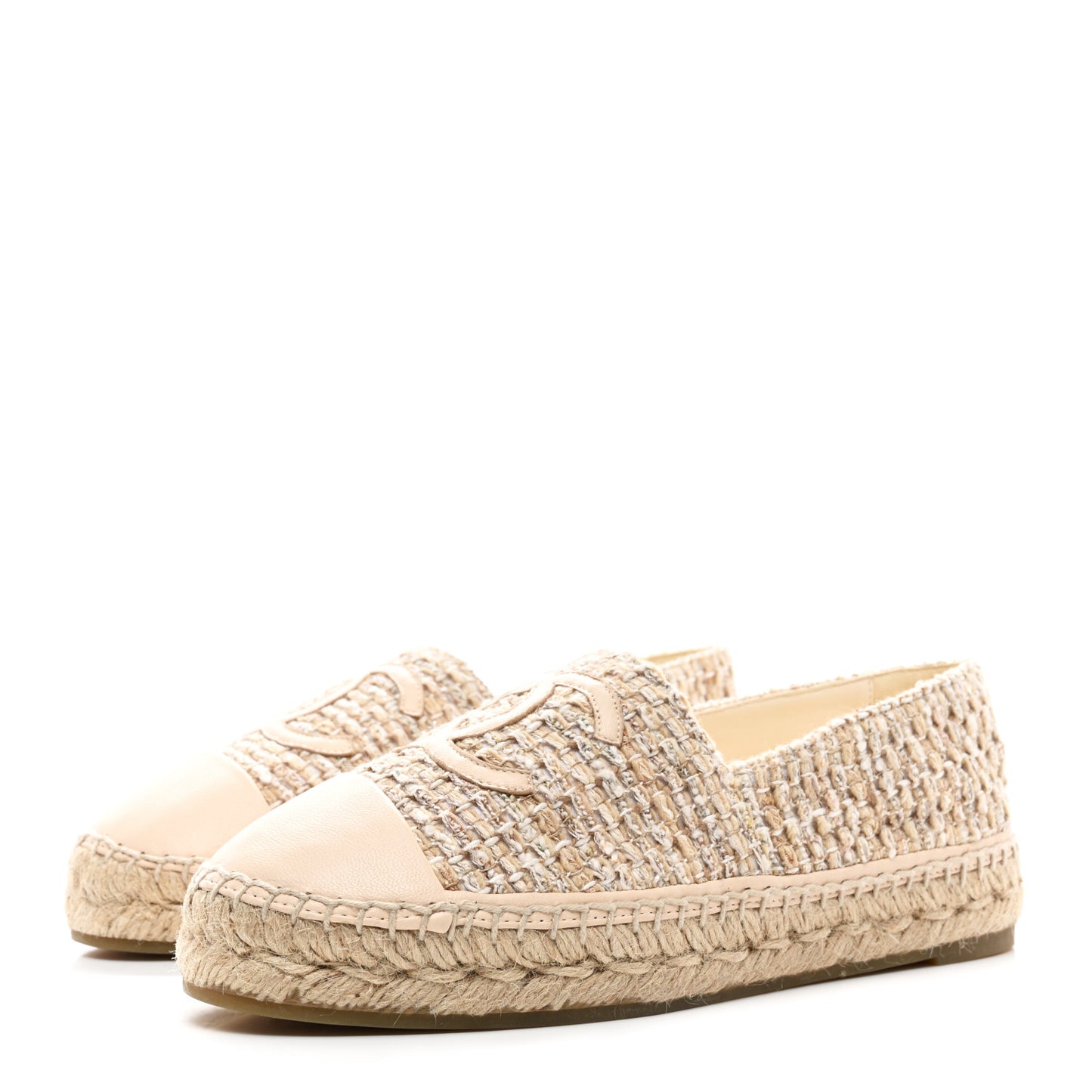 Tweed Lambskin CC Espadrilles 38 Beige