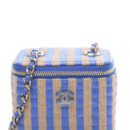 Chanel Raffia Jute Striped Mini Vanity Case With Chain Blue Beige 10 of 10