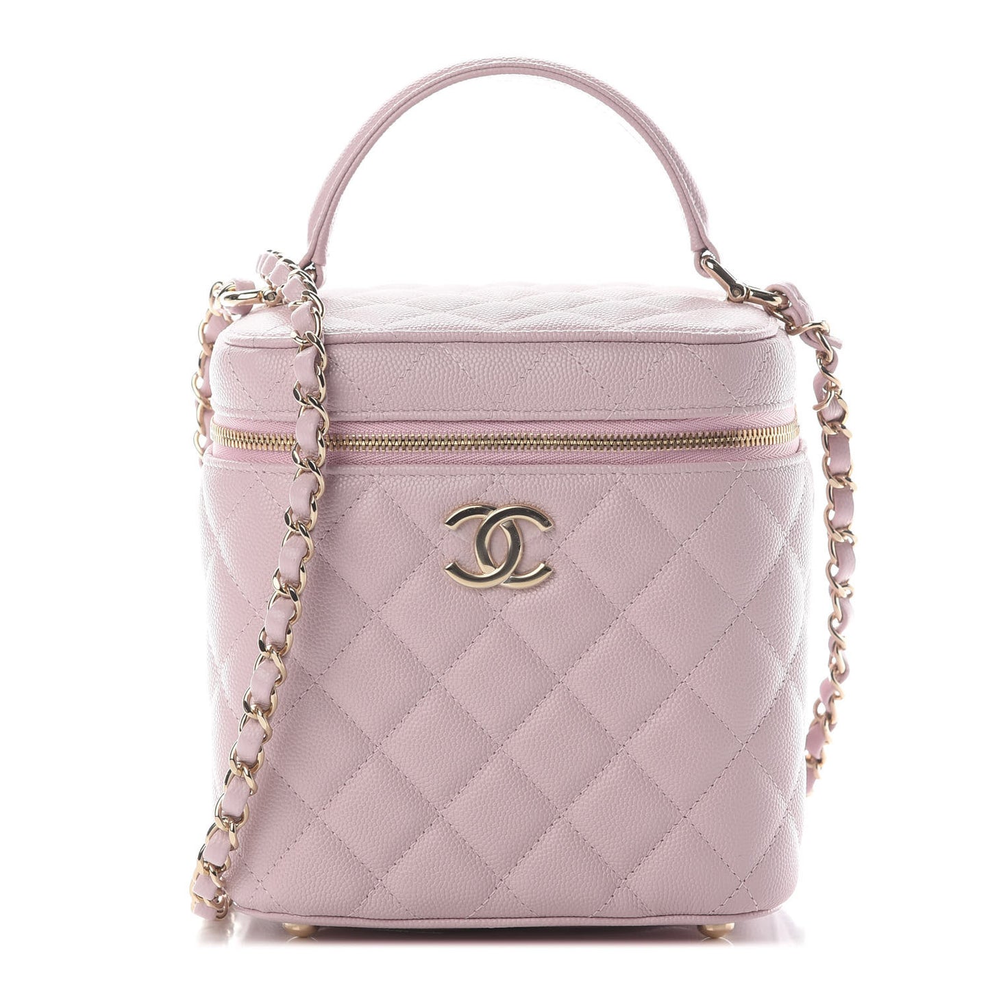 Caviar Quilted Small Top Handle Vanity Case With Chain Light Pink