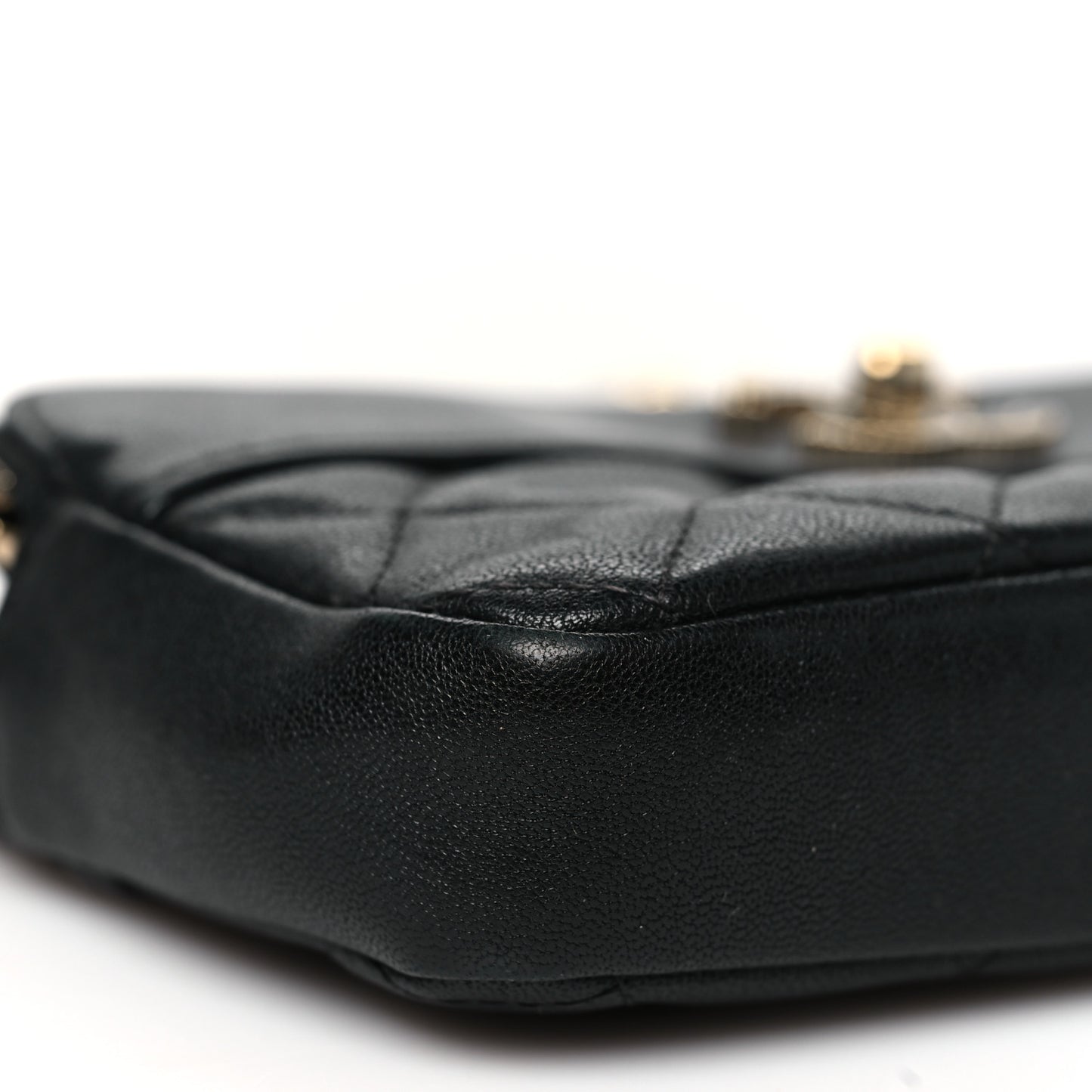 Metallic Sheepskin Chevron Quilted Small Vintage Mademoiselle Clutch With Chain Black