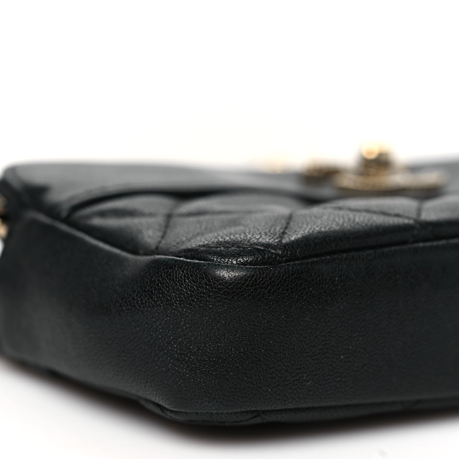 Chanel Metallic Sheepskin Chevron Quilted Small Vintage Mademoiselle Clutch With Chain Black 10 of 11