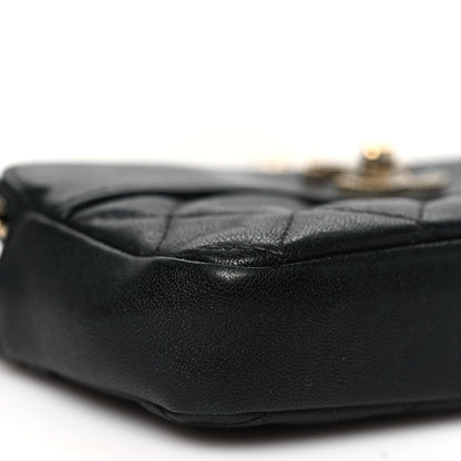 Chanel Metallic Sheepskin Chevron Quilted Small Vintage Mademoiselle Clutch With Chain Black 10 of 11