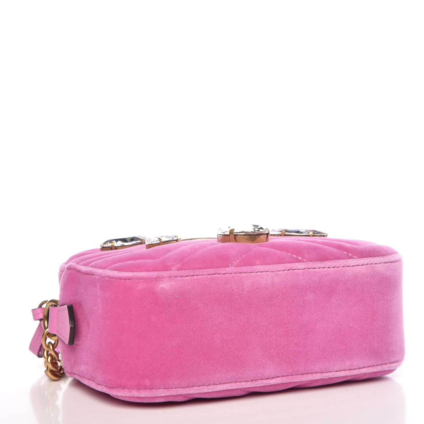 Velvet Matelasse Marquise Crystals Mini GG Marmont Chain Shoulder Bag Malva