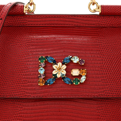 Dolce & Gabbana Stampa Iguana Crystal Small Miss Sicily Satchel Red 7 of 10