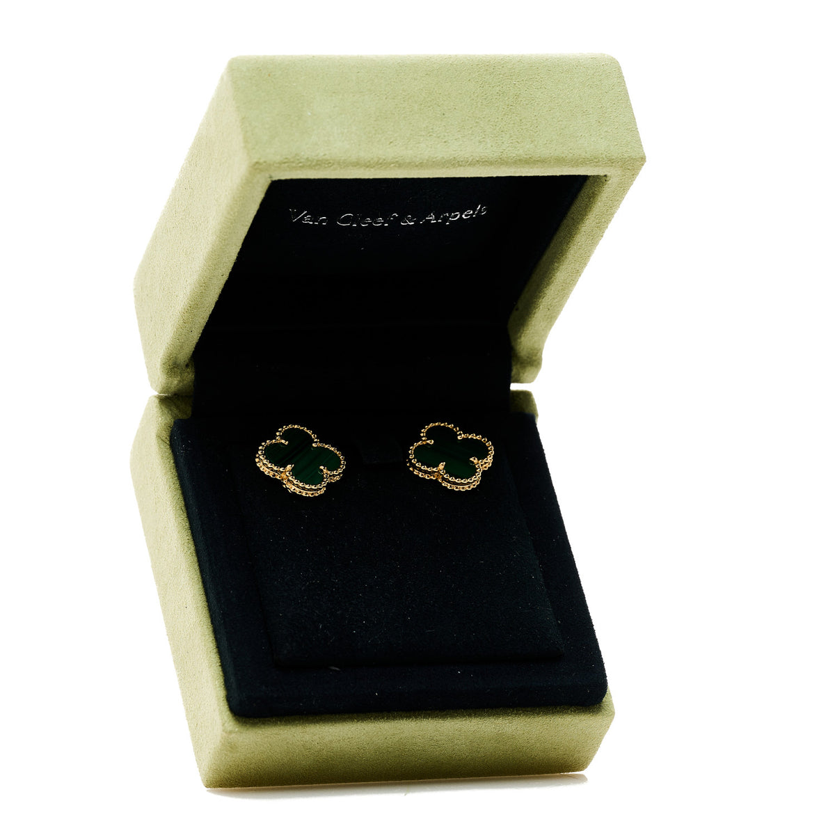 Van Cleef & Arpels 18K Yellow Gold Malachite Vintage Alhambra Earrings 5 of 5