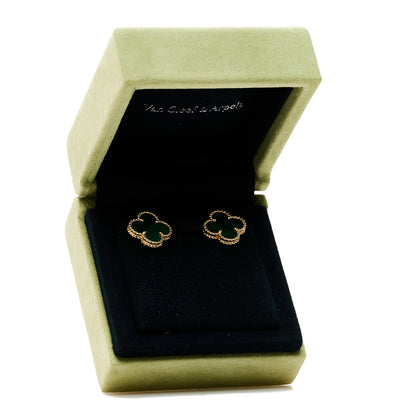 Van Cleef & Arpels 18K Yellow Gold Malachite Vintage Alhambra Earrings 5 of 5