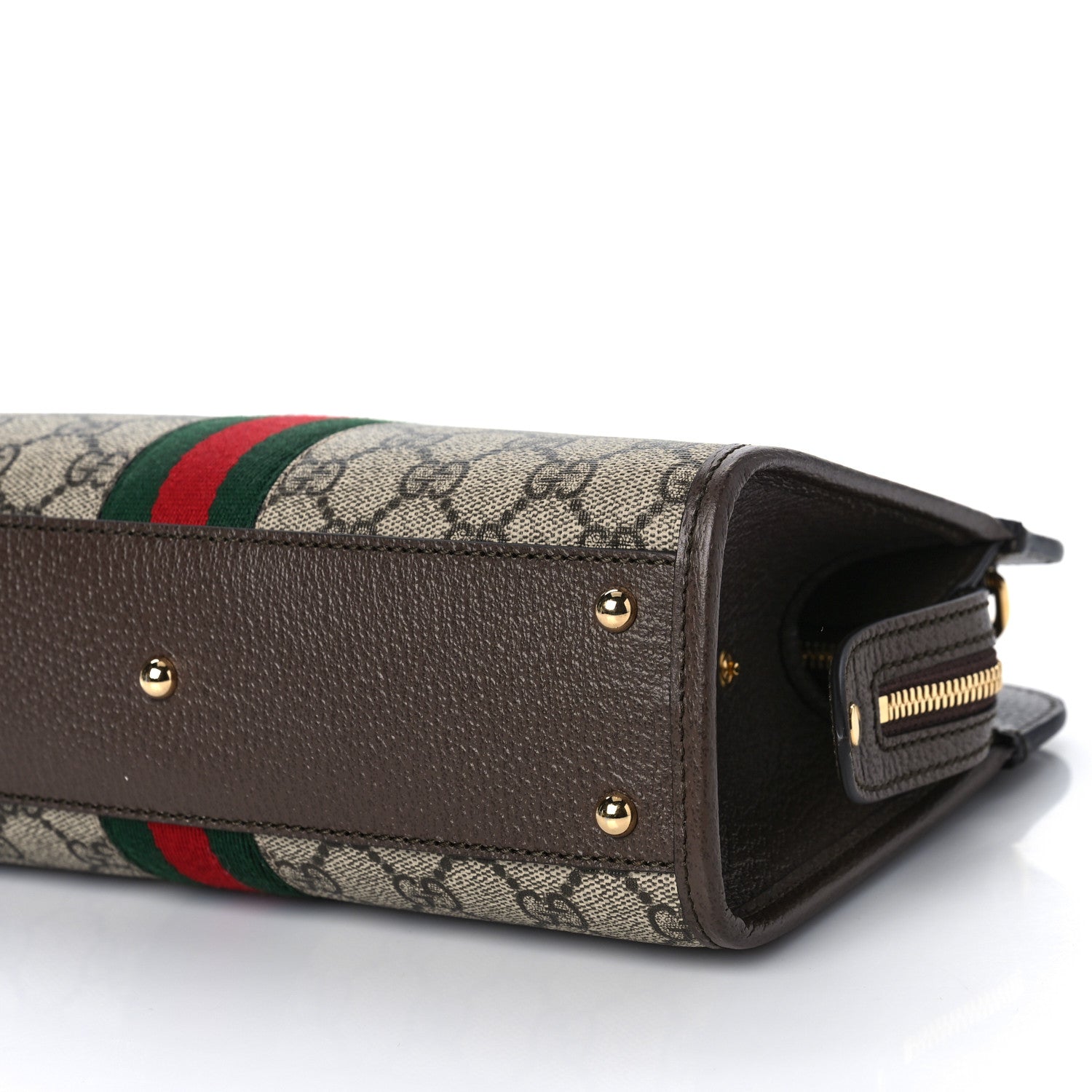 Gucci GG Supreme Monogram Textured Dollar Calfskin Web Small Ophidia Slip Handle Tote Beige Ebony New Acero 5 of 8