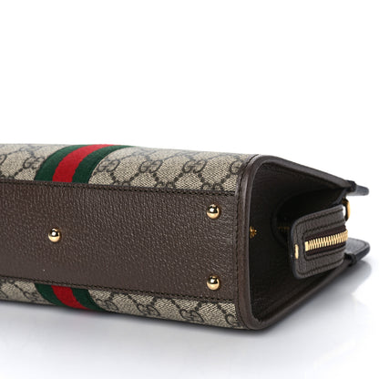Gucci GG Supreme Monogram Textured Dollar Calfskin Web Small Ophidia Slip Handle Tote Beige Ebony New Acero 5 of 8