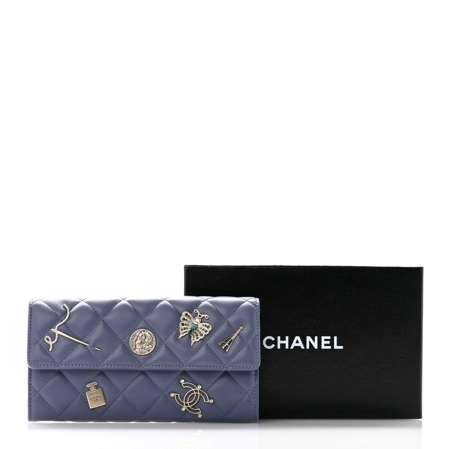 Chanel Lambskin Quilted Charms Large Gusset Flap Wallet Blue 11 of 11