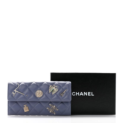 Chanel Lambskin Quilted Charms Large Gusset Flap Wallet Blue 11 of 11