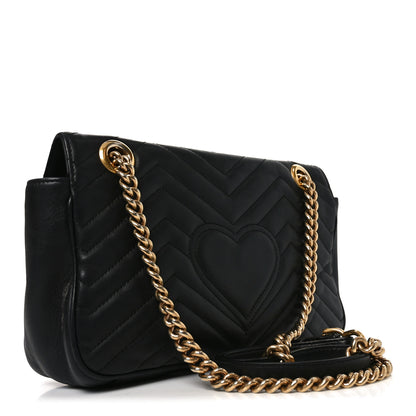 Gucci Calfskin Matelasse Small GG Marmont Shoulder Bag Black 3 of 11