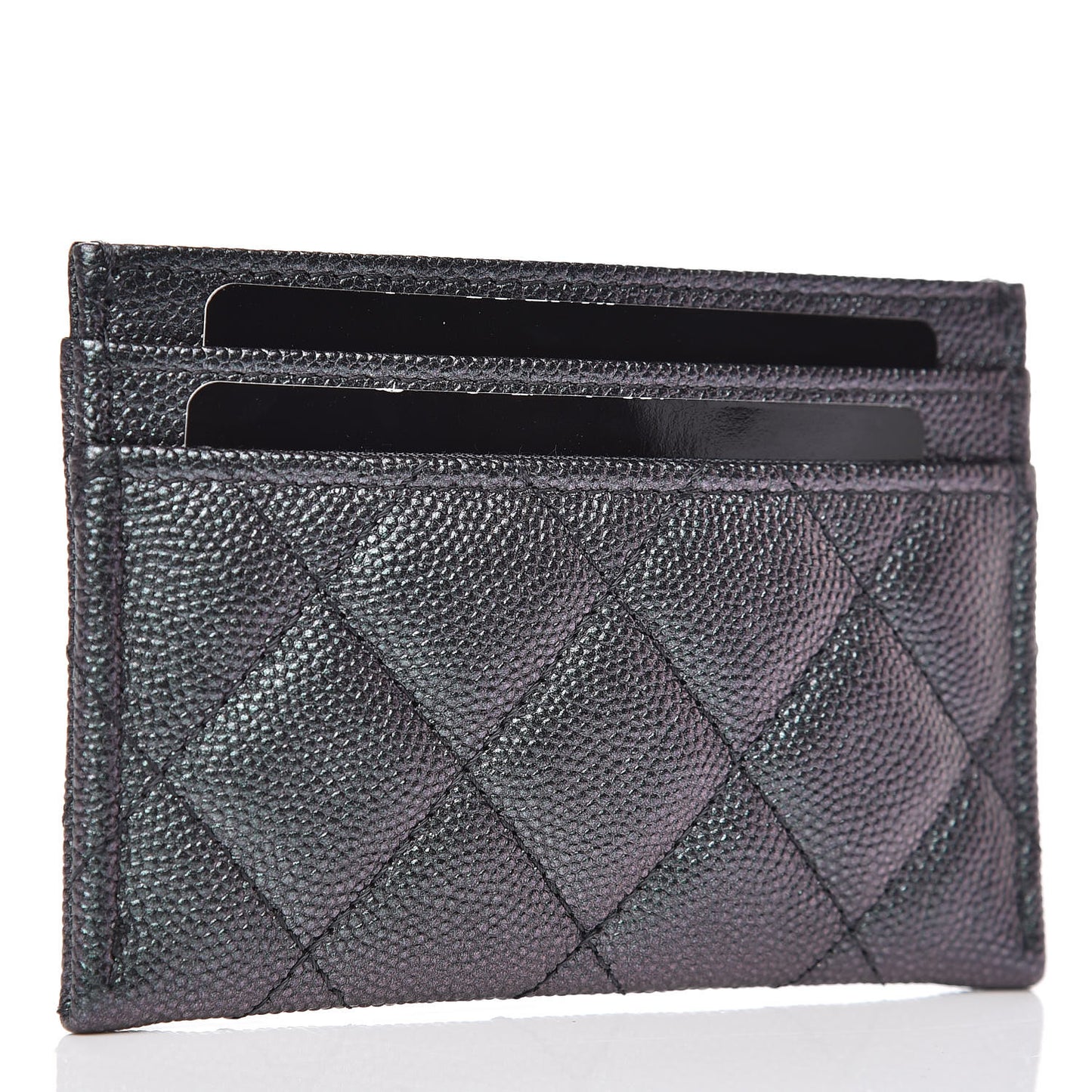 Iridescent Caviar Quilted Card Holder Black