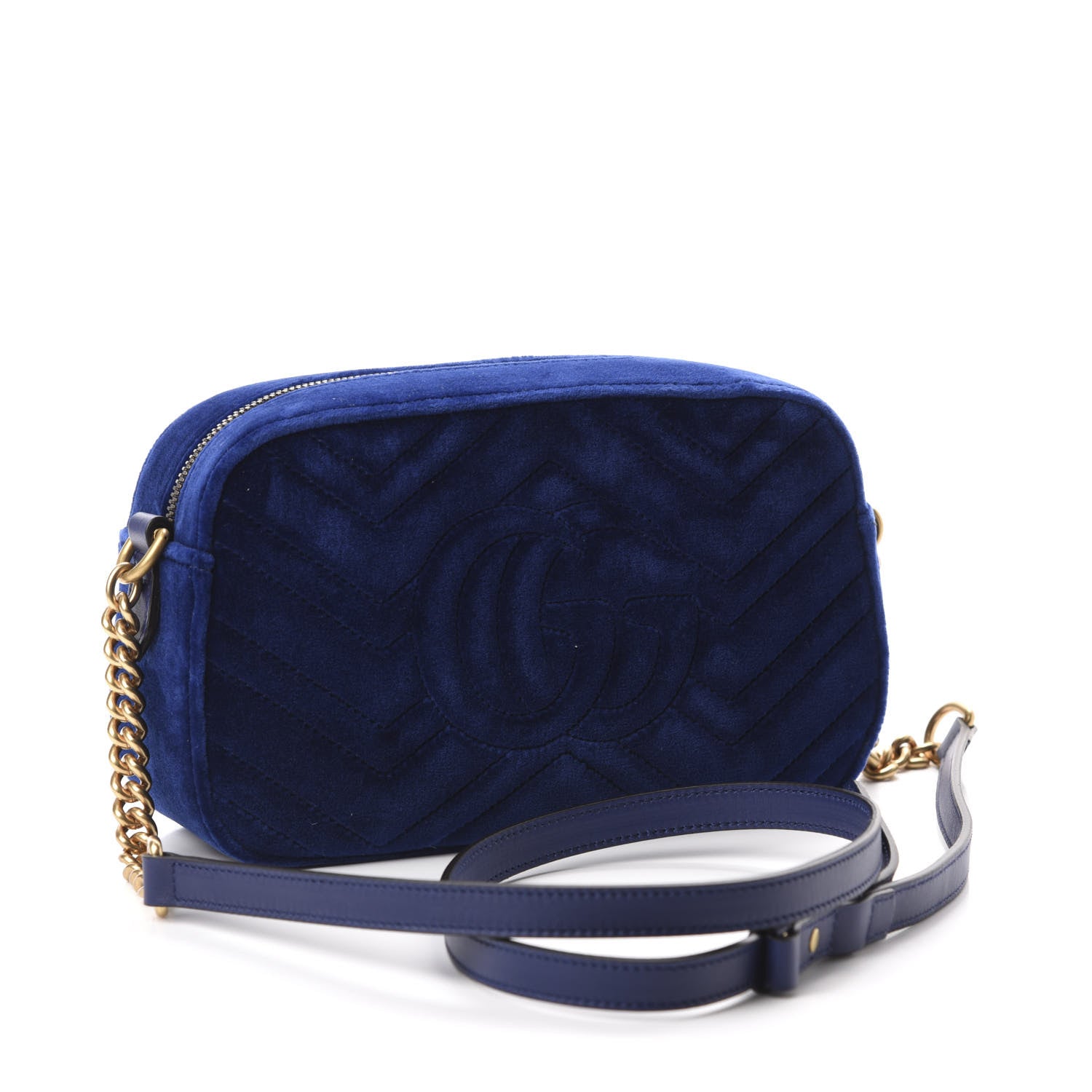 Gucci Velvet Matelasse Small GG Marmont Chain Shoulder Bag Cobalt 3 of 10