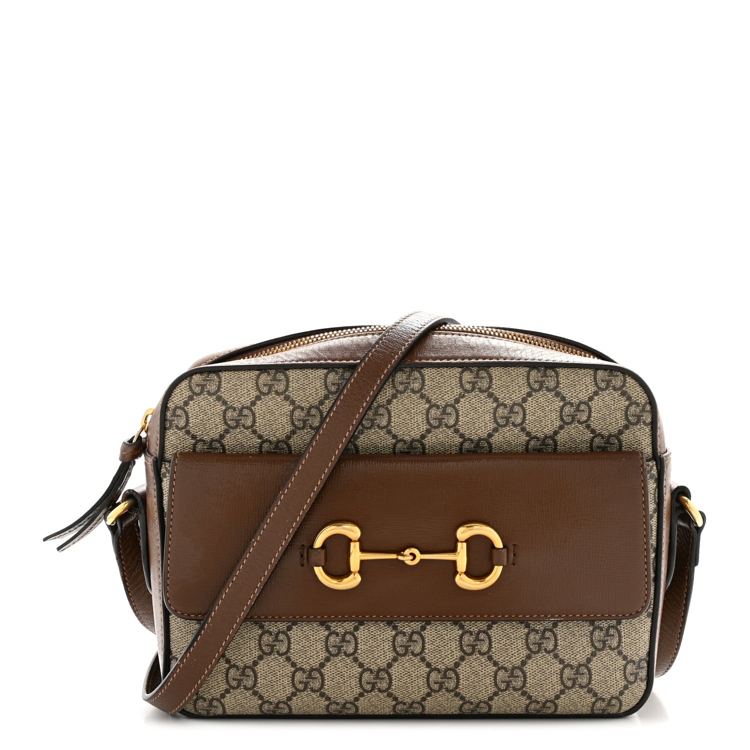 Gucci GG Supreme Monogram Small Horsebit 1955 Shoulder Bag Beige Brown Sugar 1 of 14