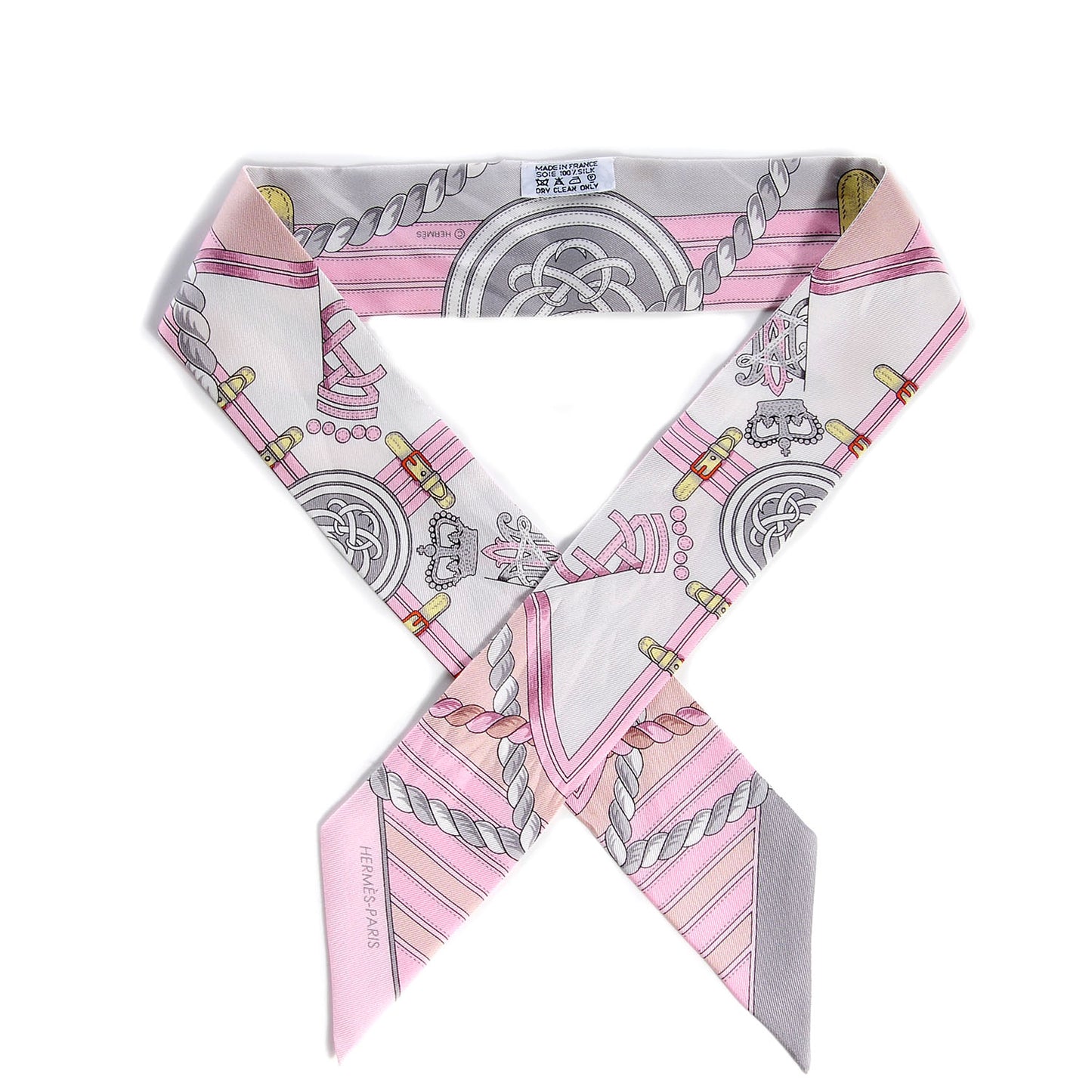 Silk Grande Tenue Twilly Scarf Rose Pale Gris Perle Blanc