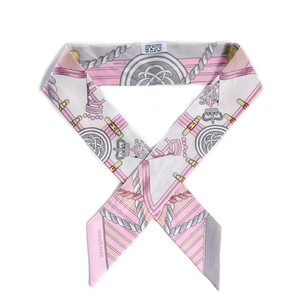 Hermes Silk Grande Tenue Twilly Scarf Rose Pale Gris Perle Blanc 1 of 6