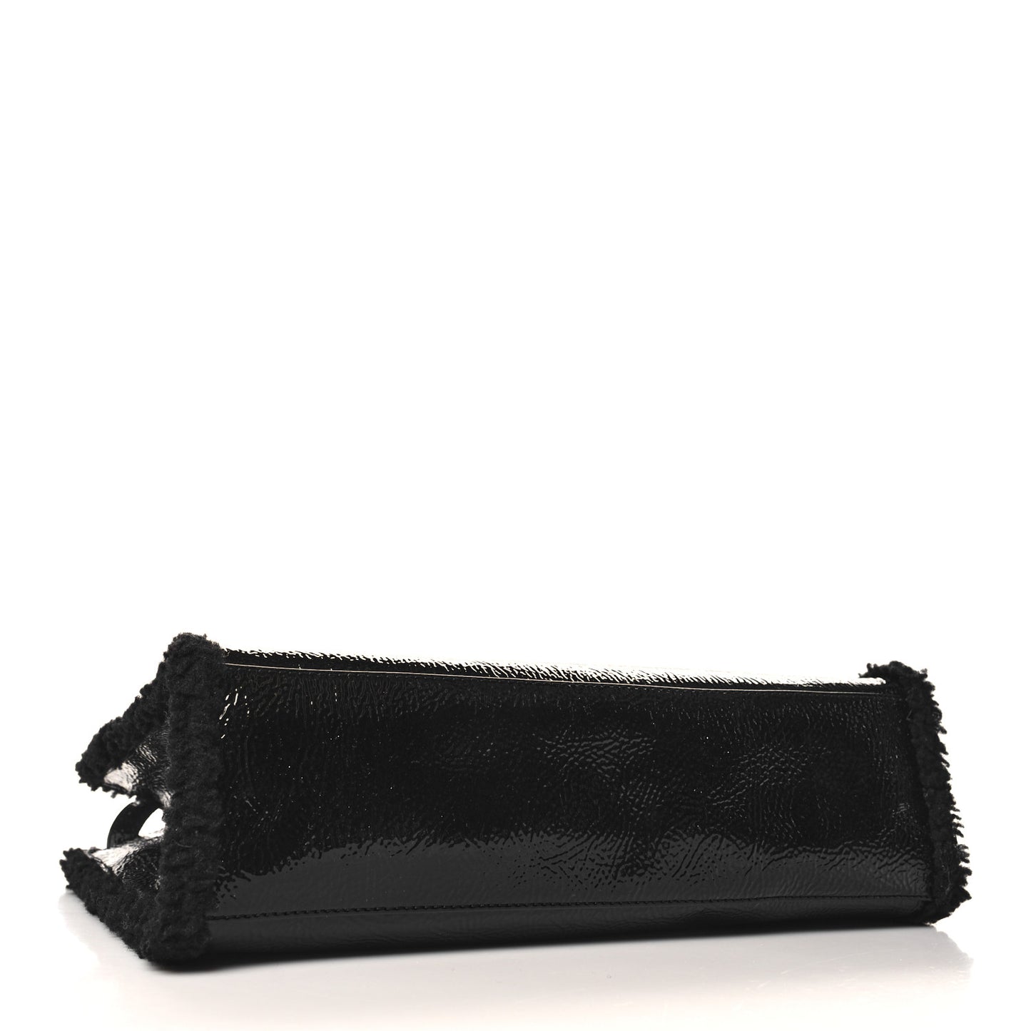 X UGG Crinkle Patent Shearling Large Shopping Bag Black