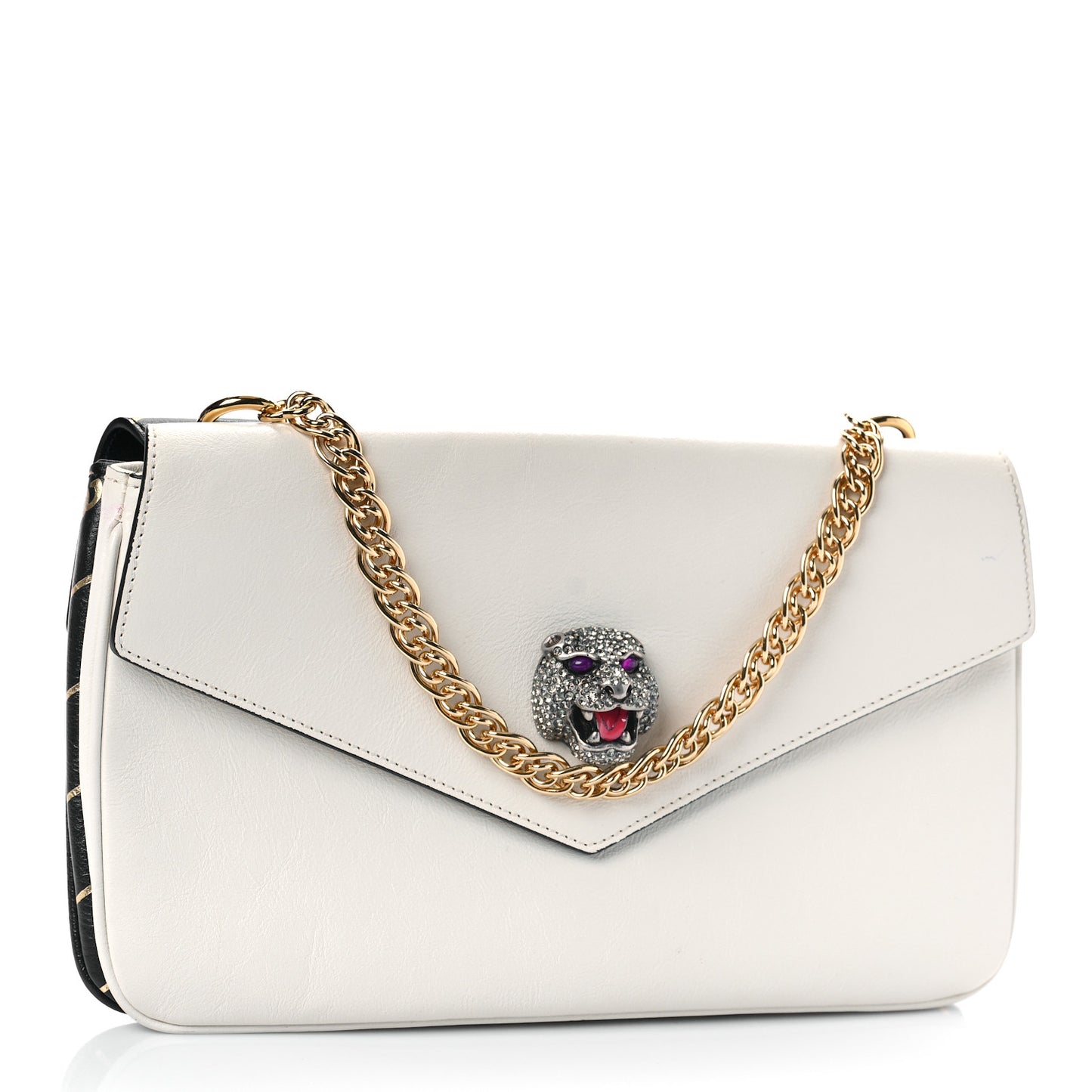 Calfskin Diagonal GG Medium Thiara Double Envelope Shoulder Bag Black White