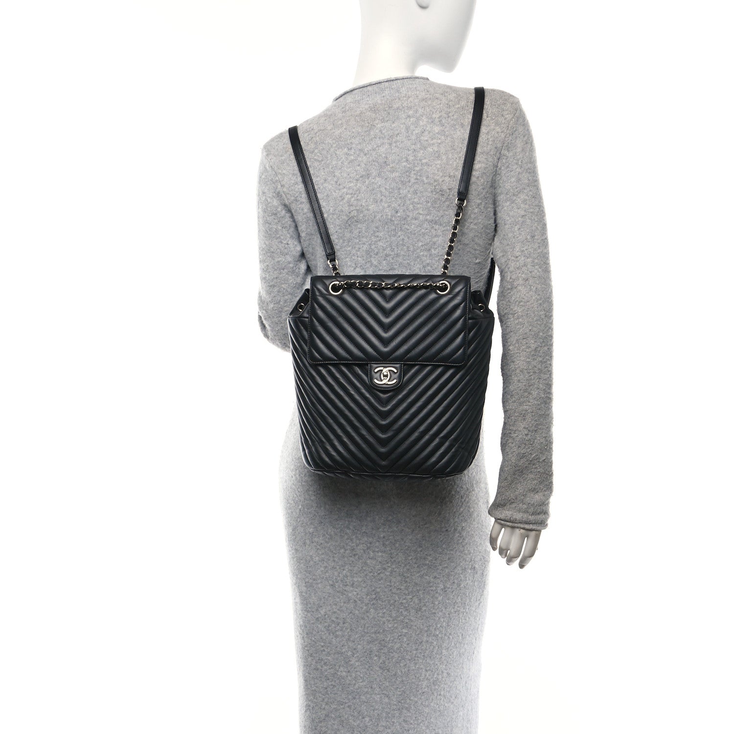 Chanel Calfskin Chevron Quilted Large Urban Spirit Backpack Black 2 of 11