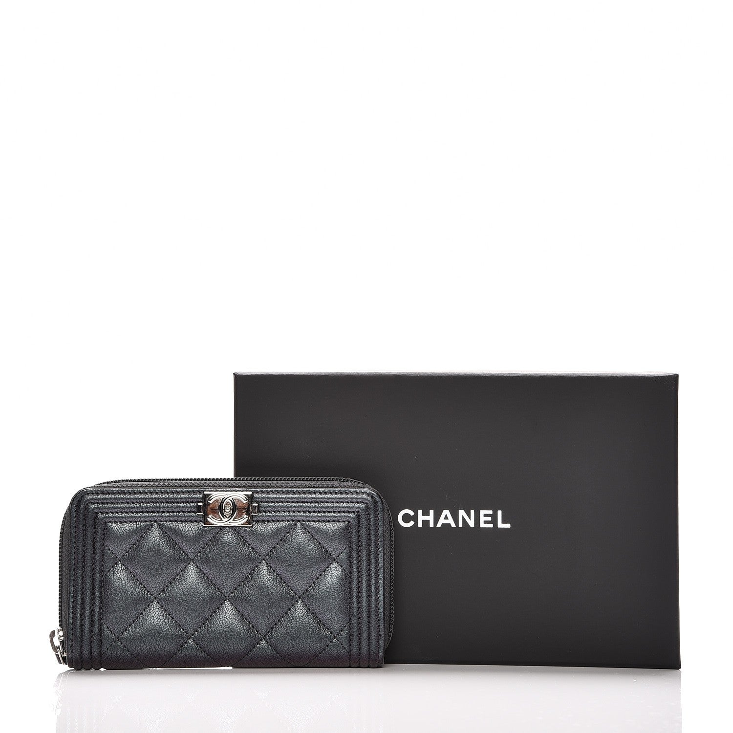 Chanel Iridescent Goatskin Quilted Small Boy Zip Around Wallet Purple 9 of 9