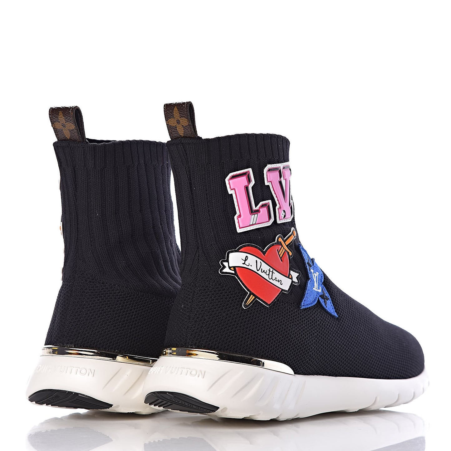 Stretch Fabric LV Black Heart Sock Sneaker 37 Black