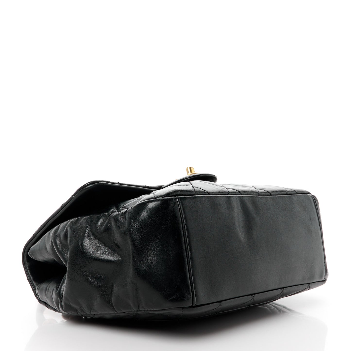 Glazed Calfskin Quilted Medium Gold Bar Top Handle Flap Black