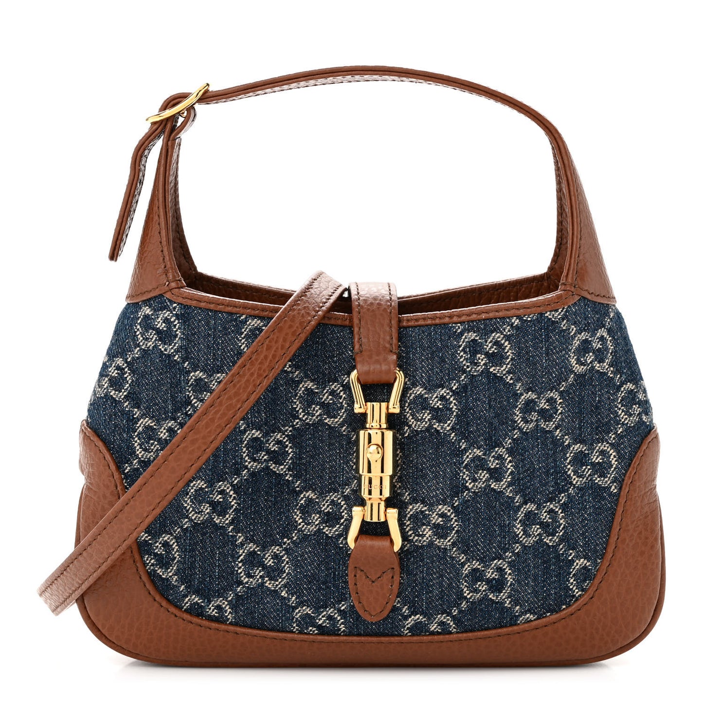 New Denim GG Monogram Calfskin Mini Jackie 1961 Hobo Blue Tea Cuir