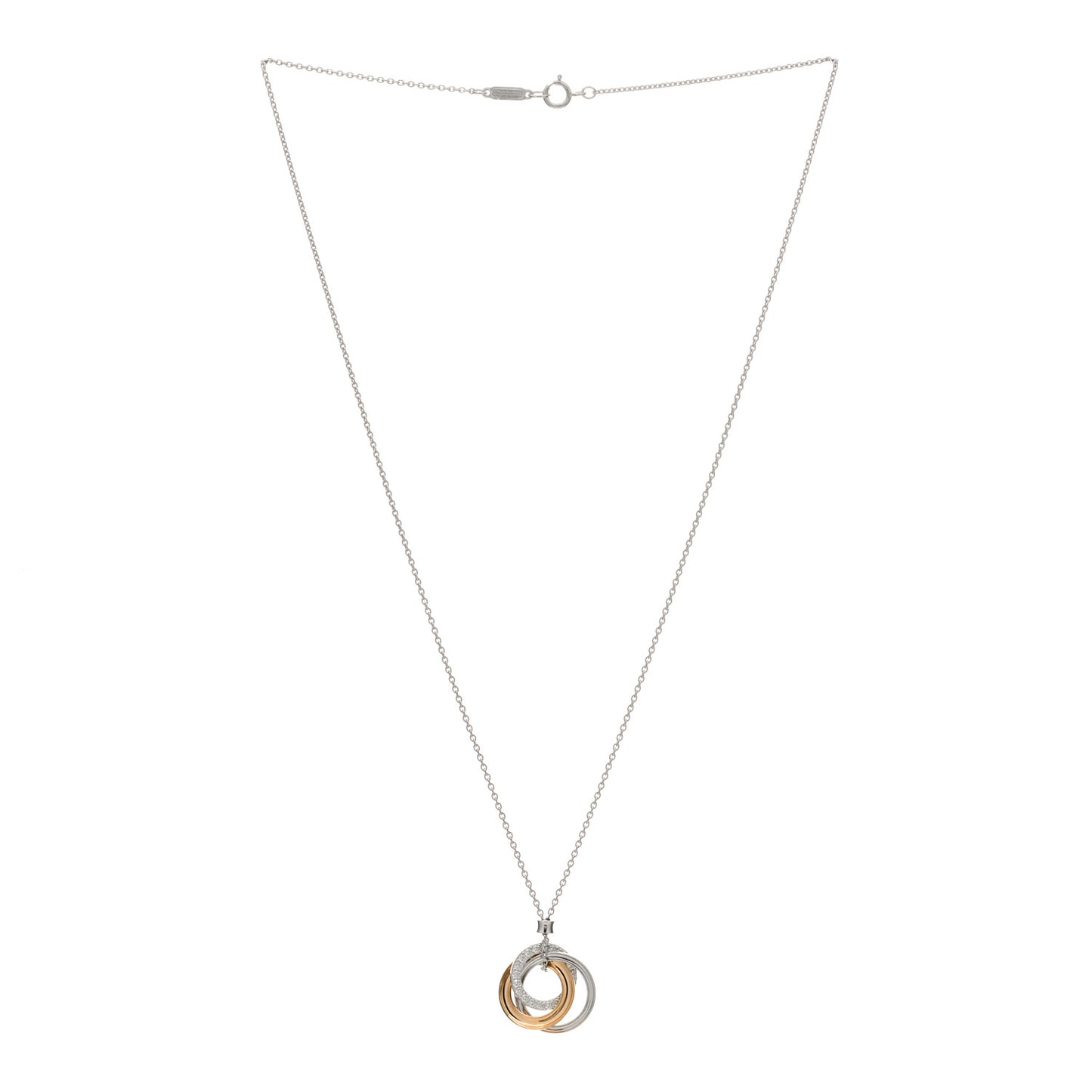 18K White Rose Gold Diamond 1837 Triple Interlocking Circles Pendant Necklace