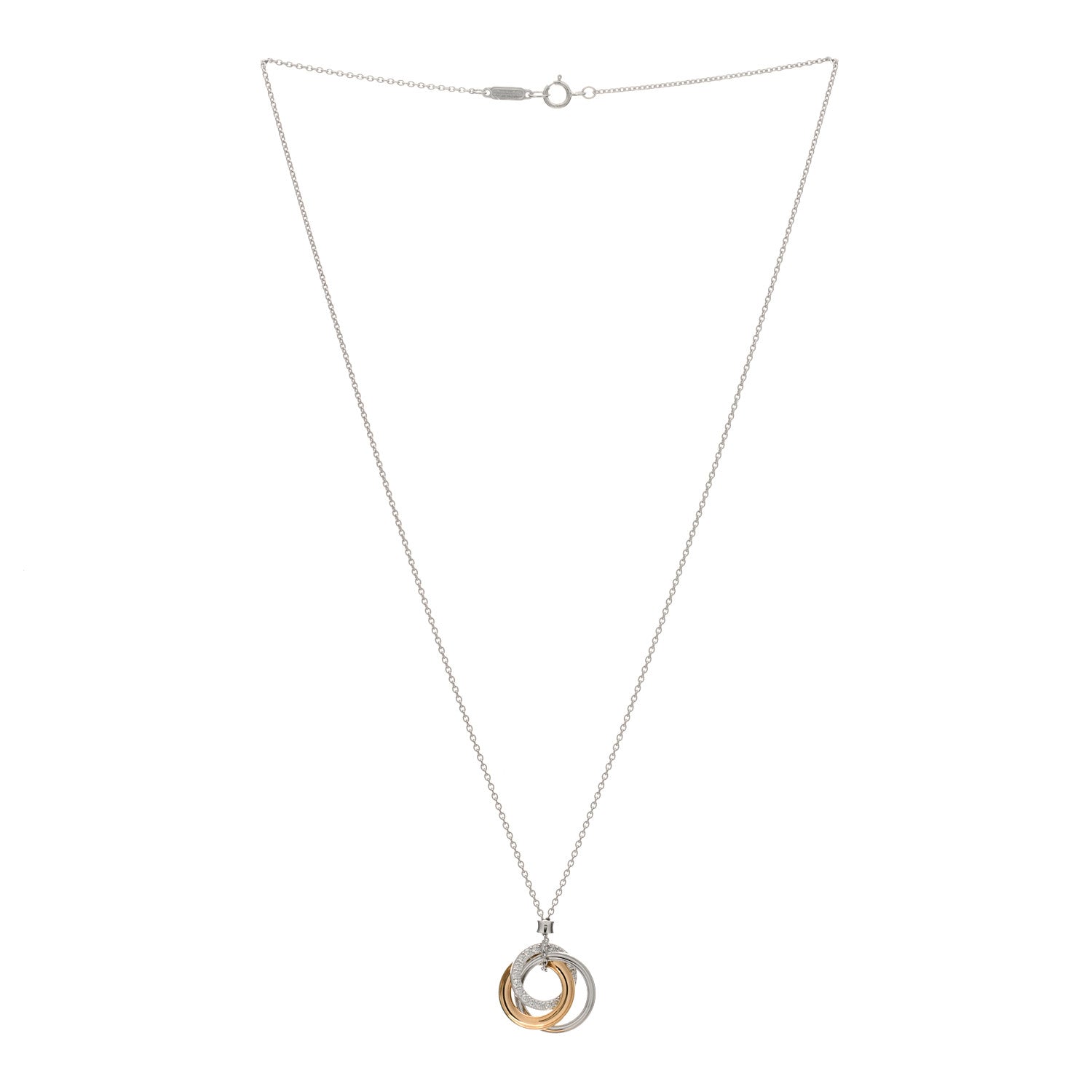 Tiffany 18K White Rose Gold Diamond 1837 Triple Interlocking Circles Pendant Necklace 2 of 3