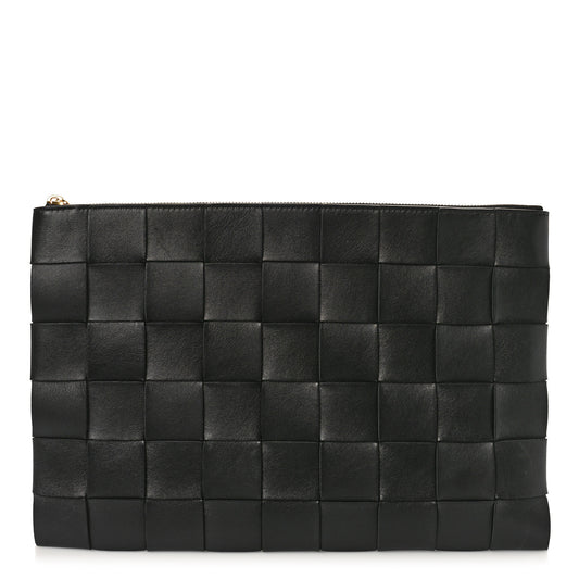 Nappa Maxi Intrecciato Large Cassette Flat Zip Pouch Black