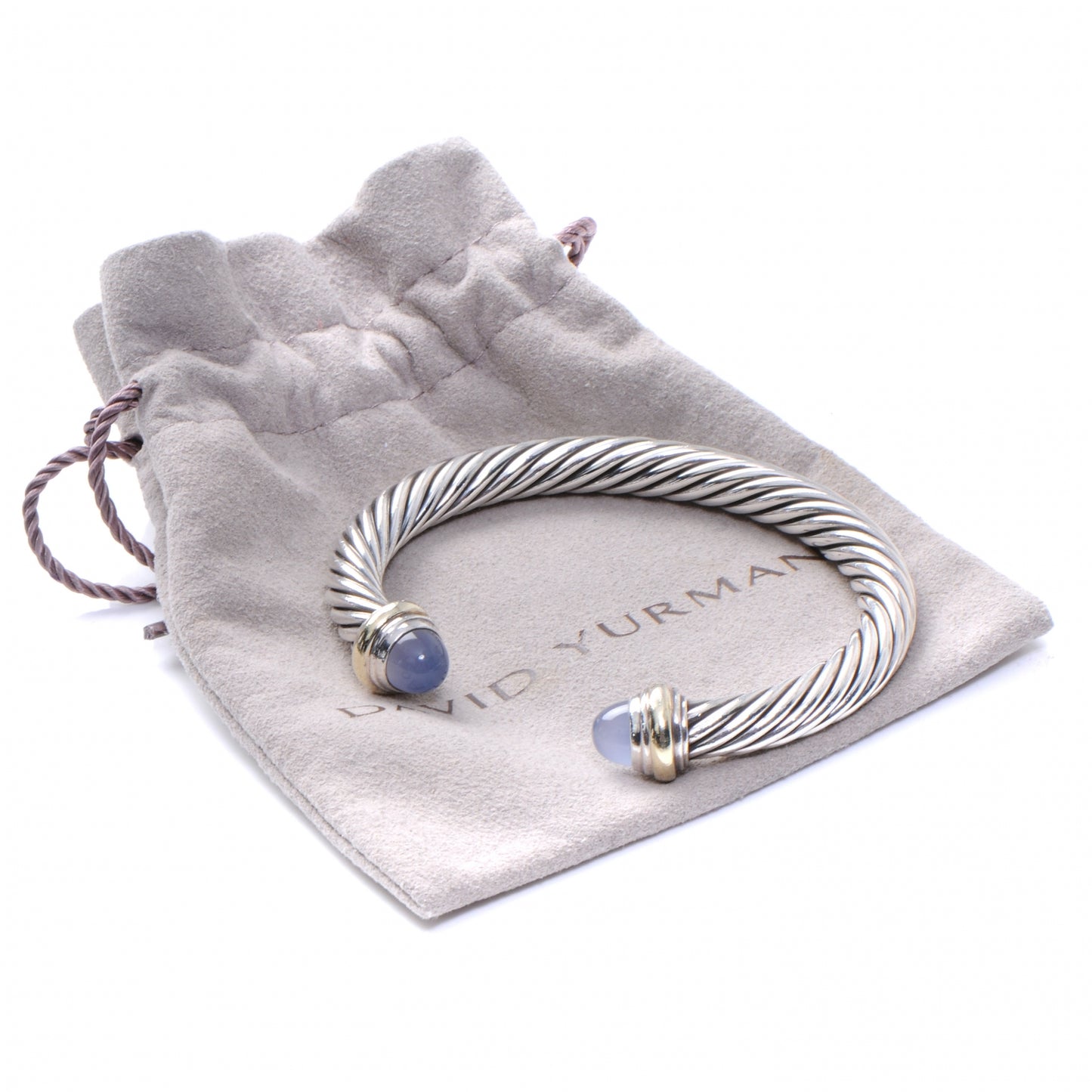 Sterling Silver 14K Yellow Gold Chalcedony 7mm Cable Classics Bracelet