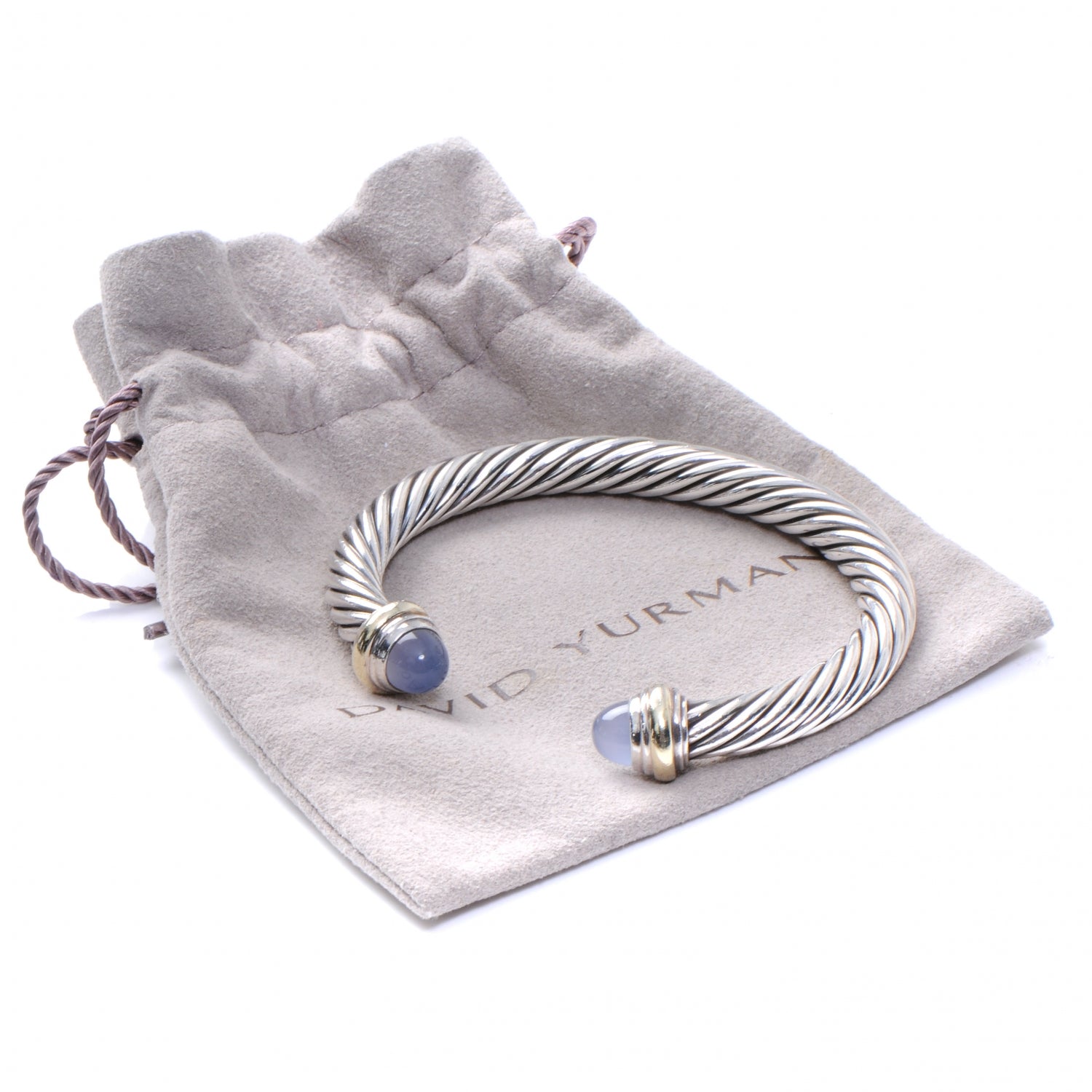 David Yurman Sterling Silver 14K Yellow Gold Chalcedony 7mm Cable Classics Bracelet 6 of 6