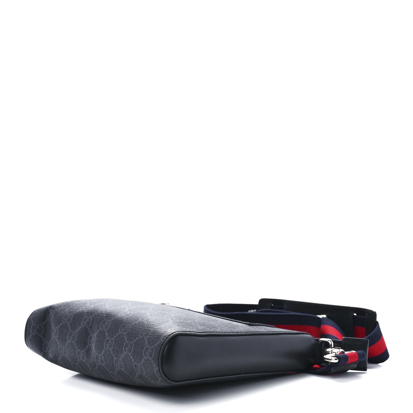 GG Supreme Monogram Web Small Flat Messenger Bag Black Grey