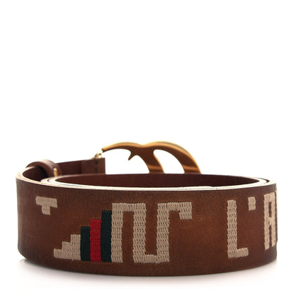Gucci Faded Calfskin L'Aveugle Par Amour Embroidered Double G 40mm Belt 85 34 Cuir 2 of 6