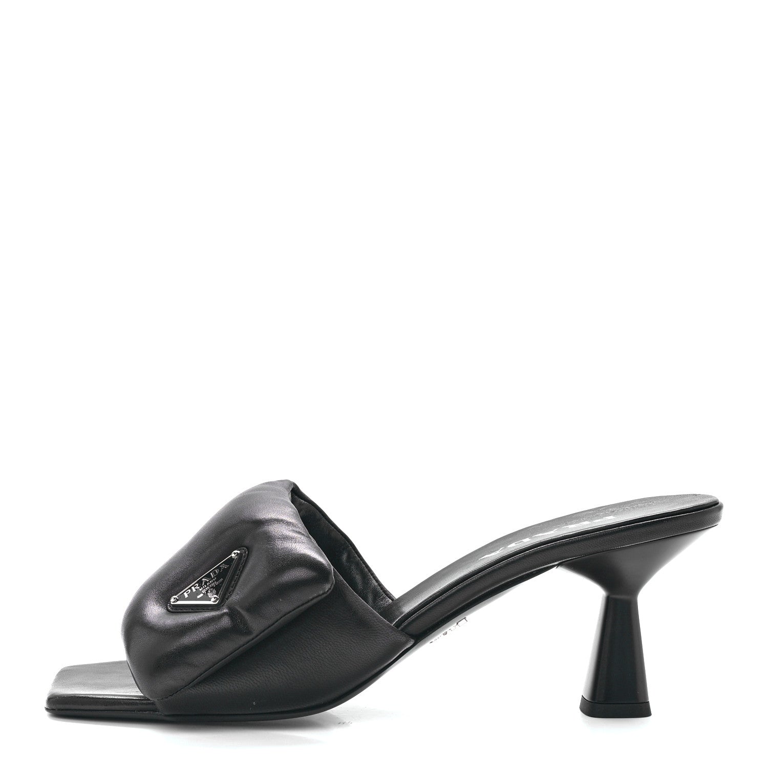 Prada Nappa Soft Padded Metal Triangle Logo 65mm Slide Sandals 41 Black 1 of 9