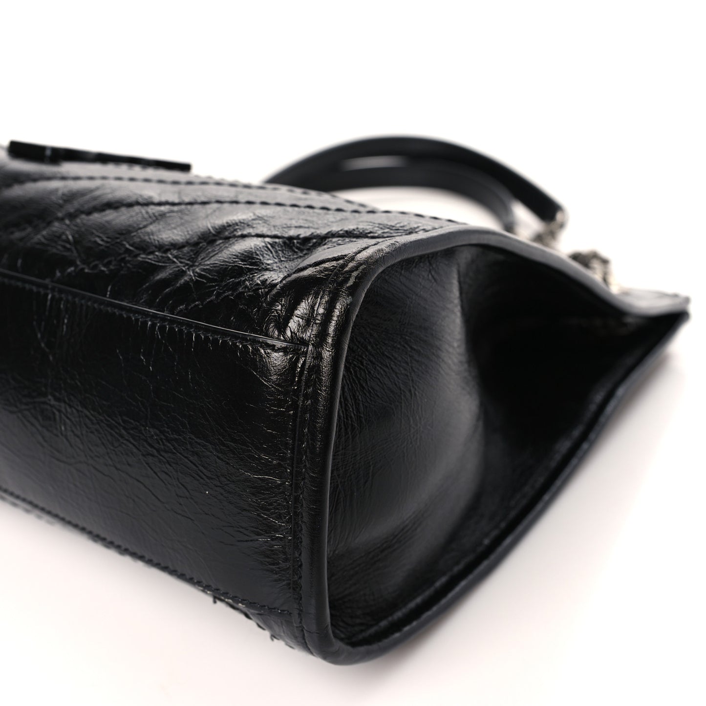 Crinkled Calfskin Matelasse Monogram Medium Niki Shopper Tote Black