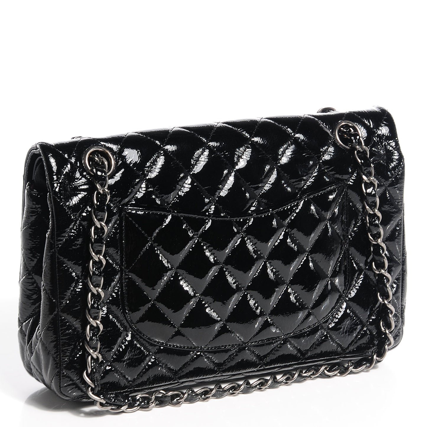 Distressed Patent Medium Double Flap Black