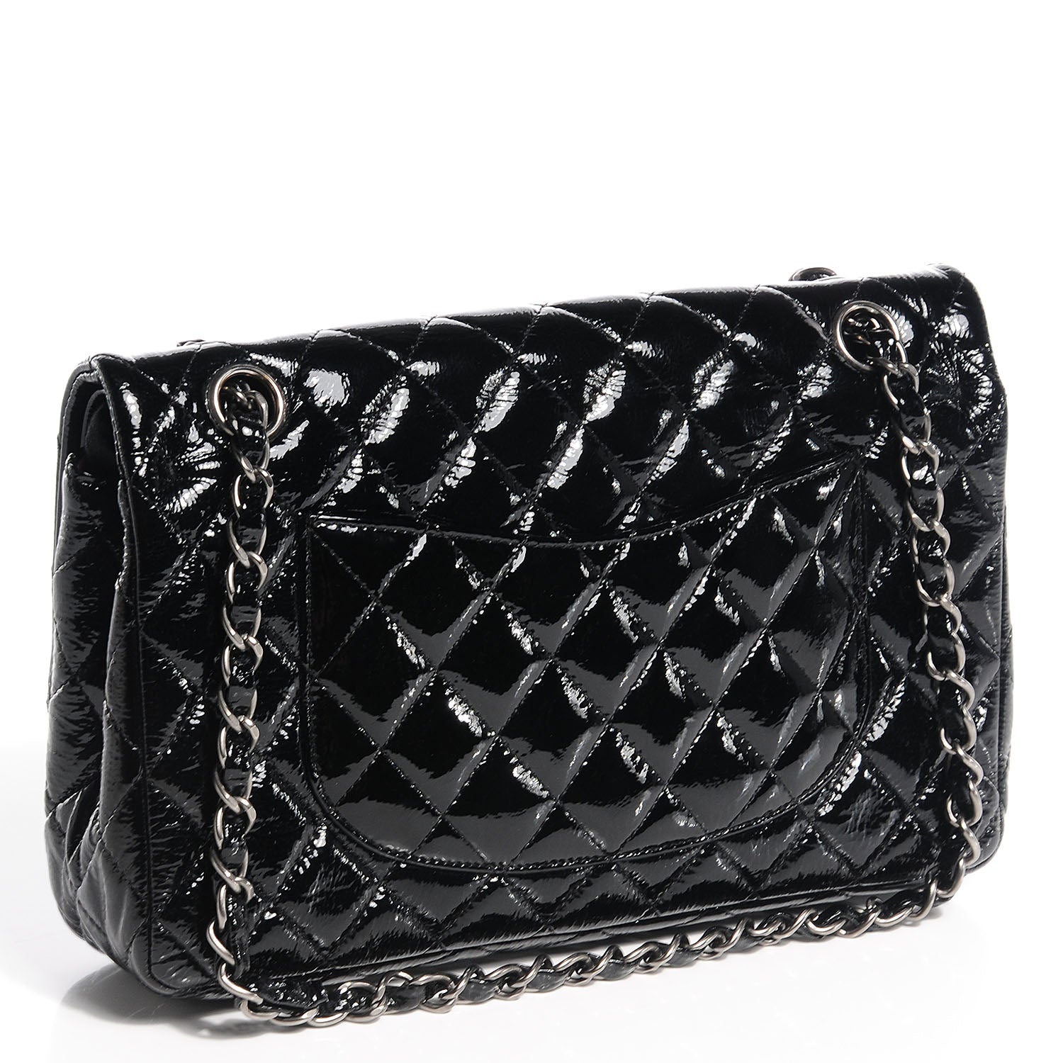 Chanel Distressed Patent Medium Double Flap Black 3 of 8