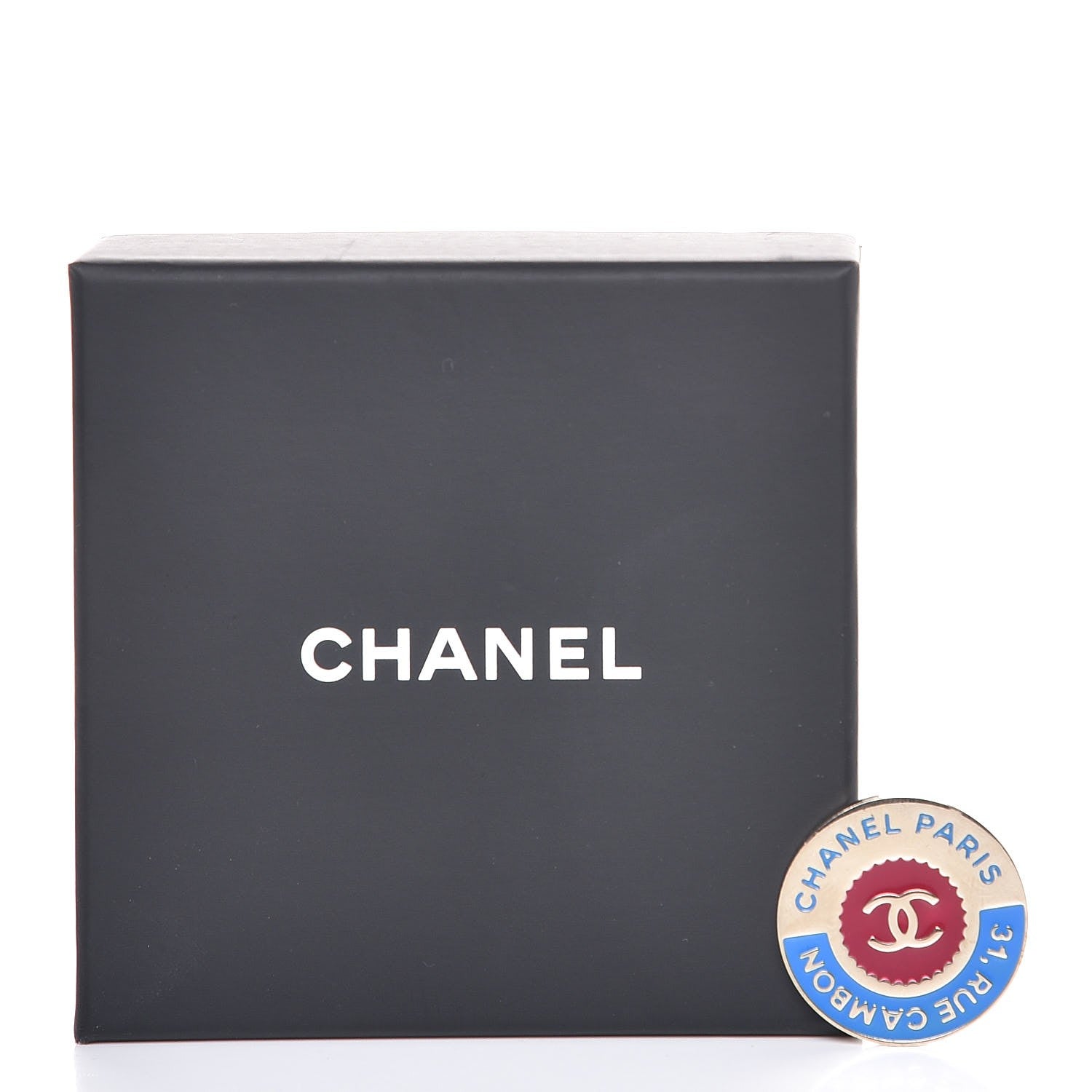 Chanel Enamel Rue Cambon CC Pin Brooch Blue Red Gold 5 of 5